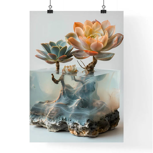 Echeveria in Submerged Vase: Artful Still Life of Vibrant Succulent Poster