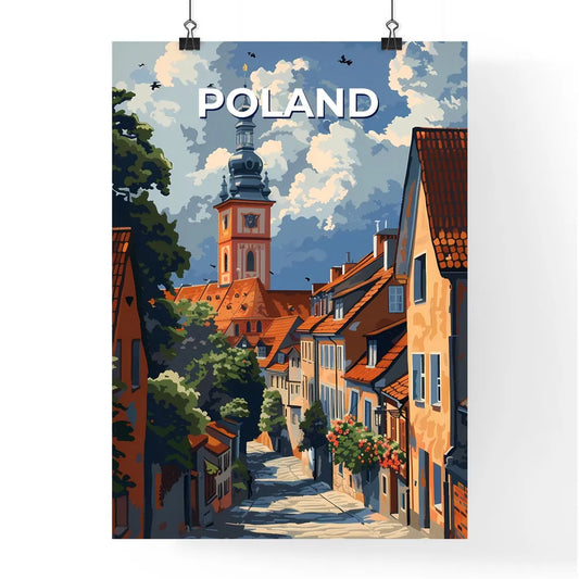 Poland, Europe - a vibrant street art painting with a focus on the art aspect, featuring a tower in the background Poster
