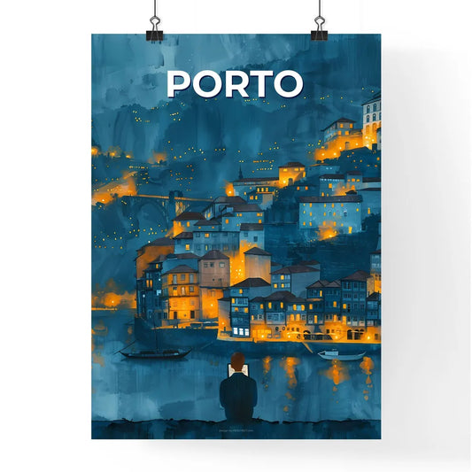 Porto Skyline Art: Colorful Cityscape Painting with Lone Figure Poster