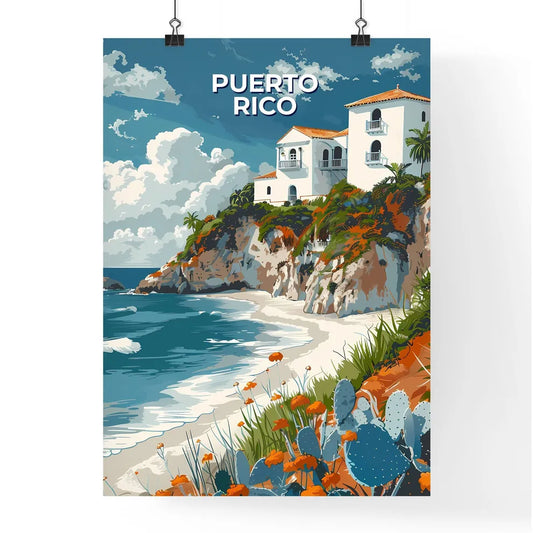 Vibrant Painting of House on Ocean Cliff in Puerto Rico, North America, Featuring Artistic Focus Poster