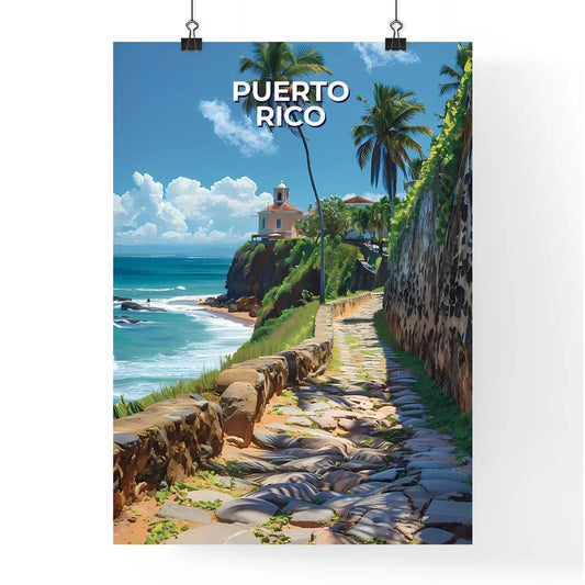 Vibrant Caribbean Scene, Palm Trees and Stone Path, Caribbean Island Poster