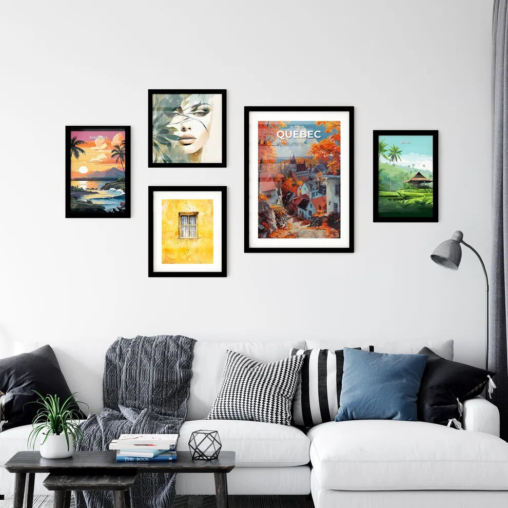 Abstract Digital Art Painting Landscape Autumn Quebec City Canada, Vibrant Orange Foliage, Colorful, Impressionist Style Interior Design