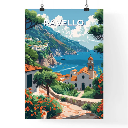 Ravello Italy Scenic Landscape Painting Vibrant Artwork Cityscape Water Buildings Poster