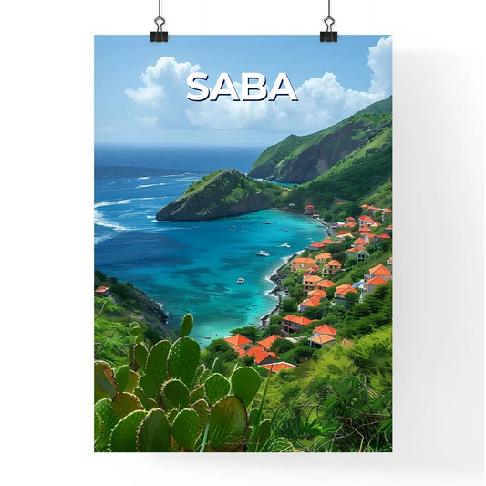 Vibrant Painting of Coastal Town Saba in Nor Poster