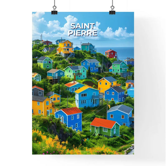 Colorful houses on a hill in Saint Pierre and Miquelon, North America - vibrant painting, art Poster