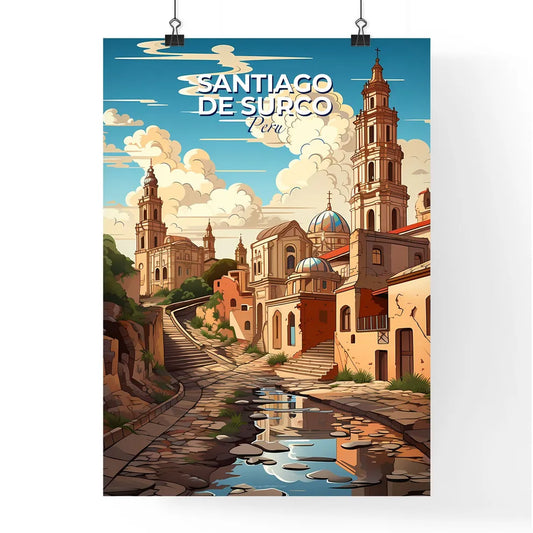 Vibrant Stone Road Painting Leading to Andean Town Skyline, Santiago de Surco Peru Default Title