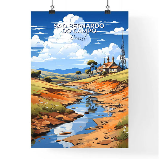 Vibrant River Valley Painting with House and Trees - Sao Bernardo do Campo, Brazil Skyline Default Title