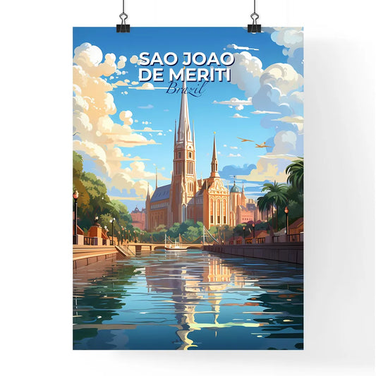 Vibrant Watercolor Painting: Scenic Sao Joao de Meriti Brazil Skyline with Castle and Canal Default Title