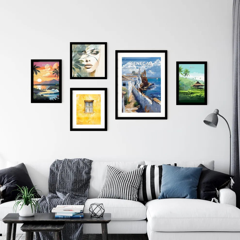 Energetic Painting of White Building on Cliff near Water in Senegal, Africa Interior Design