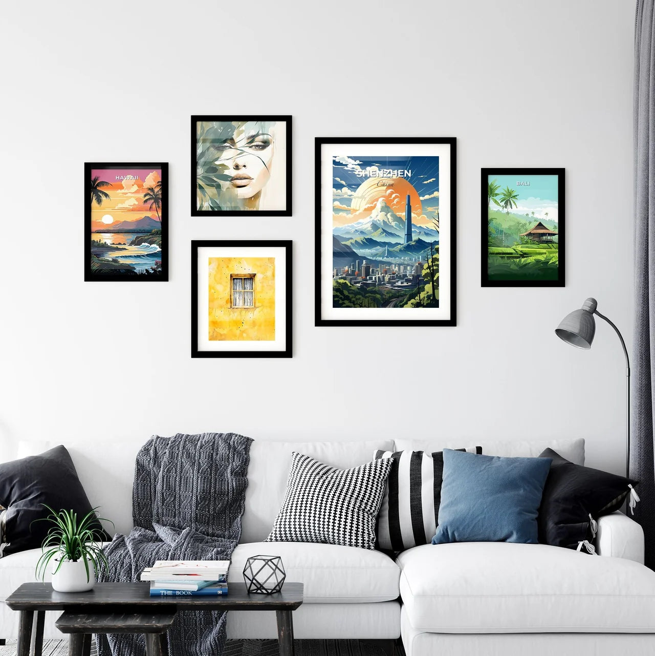 Vibrant Shenzhen Cityscape Painting with Mountains and Trees Landscape Default Title