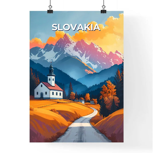 Vibrant Painting of a Road Leading to a Village Church in Slovakia, Europe Poster
