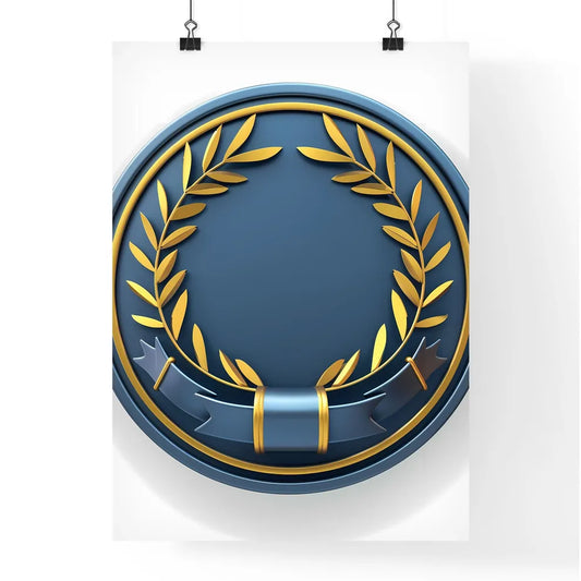 Blue and Gold Circle Emblem with Laurel Wrea Poster