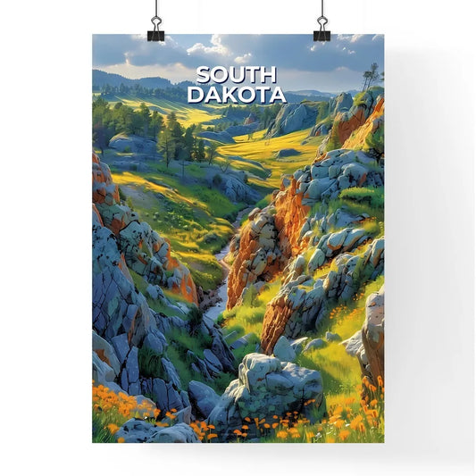 Vibrant Digital Painting of Rocky Hills Poster