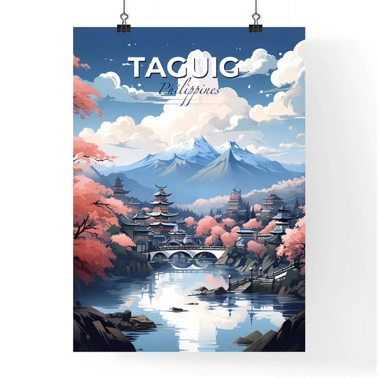 Taguig City Skyline Landscape Painting - An Artistic Riverfront Scene with Bridge and Trees Default Title