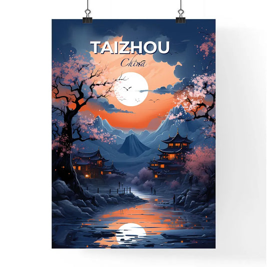 Taizhou China Skyline River Trees Buildings Vibrant Painting Landscape Art Cityscape Default Title