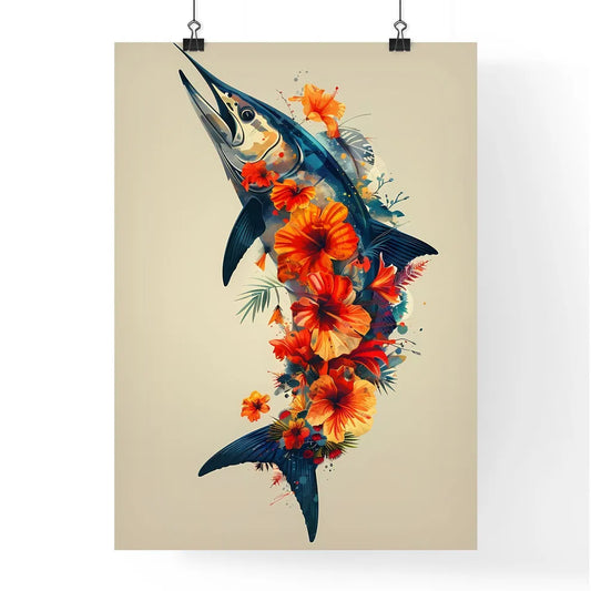 Elegant Floral Marlin Silhoue Poster