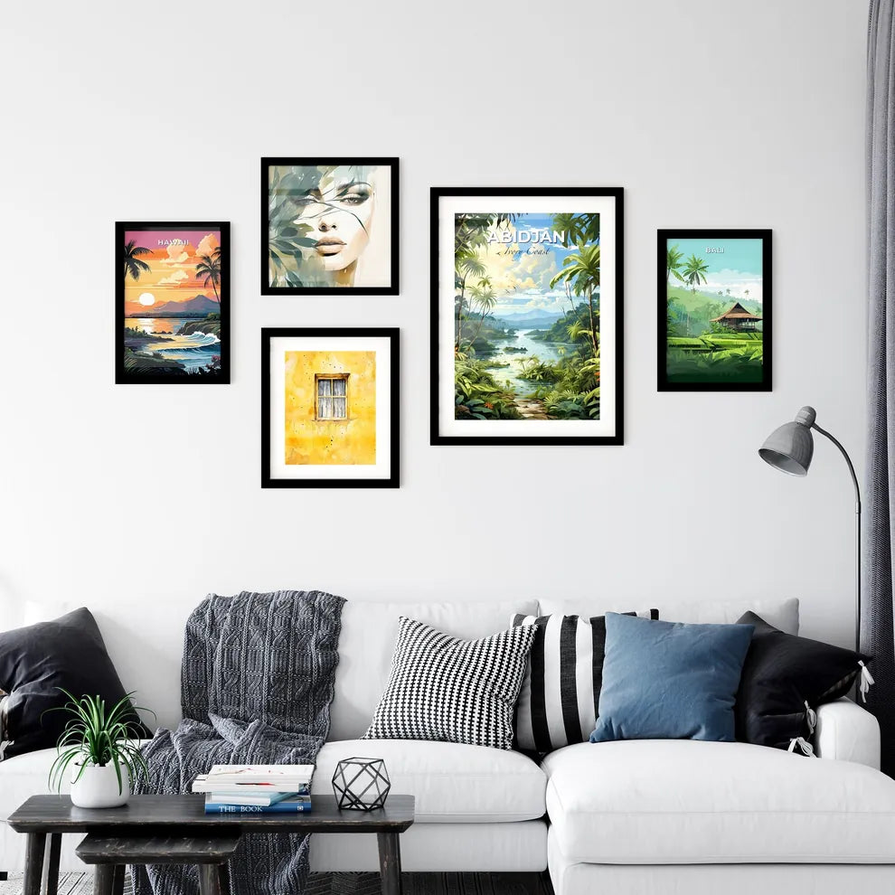 Vibrant Artistic Painting of Abidjan Ivory Coast River Skyline Featuring Lush Greenery Default Title