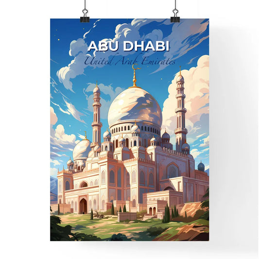 Vibrant Painting of Abu Dhabi Skyline Featuring Domes and Tower Default Title