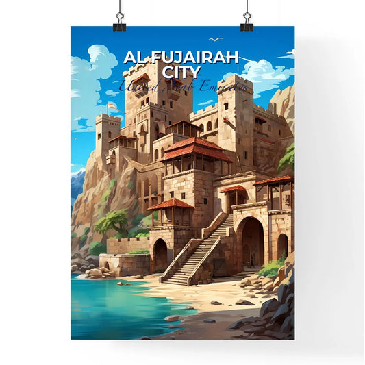 Vibrant Artistic Painting of Al Fujairah City Skyline with Castle on Cliff, UAE Default Title