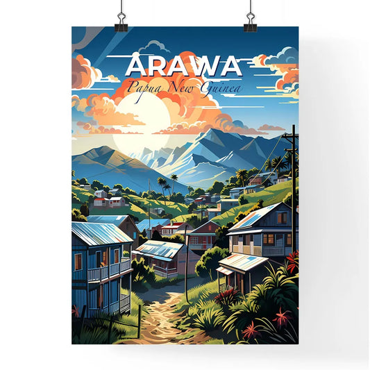 Vibrant Papua New Guinea Village Skyline Landscape Painting Default Title