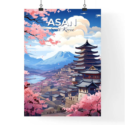 Vibrant Asan South Korea Skyline Painting Pagoda Cherry Blossoms Default Title