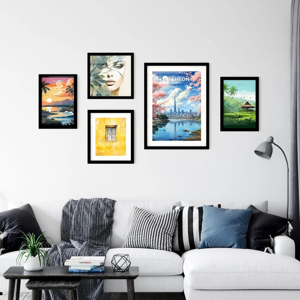 Bucheon Cityscape - Vibrant Painting with River, Skyline, and Trees Default Title