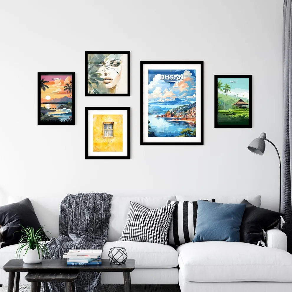 City Skyline Digital Art Painting of Busan South Korea Modern Cityscape Artwork Default Title