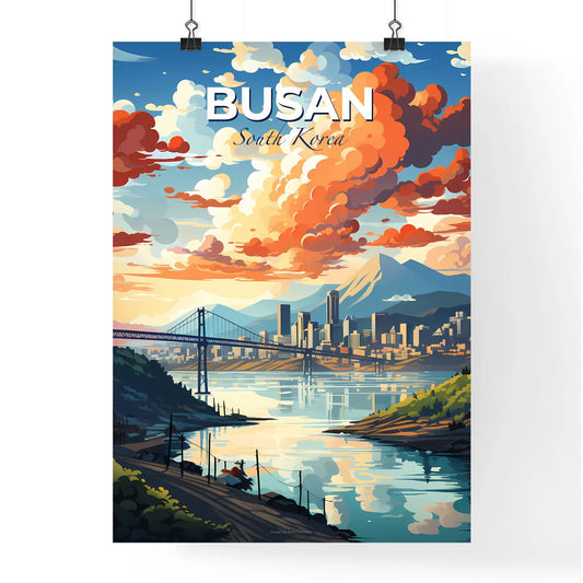 Modern Expressionist Painting of Busan South Korea Skyline with Bridge over River Default Title