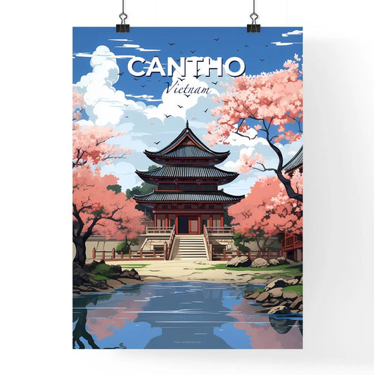 Cantho Vietnam Skyline Asian Cityscape Painting Wall Art Pond Flowers Buildings Default Title