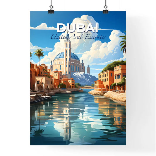 Panoramic Cityscape Painting: Dubai Skyline with Waterway, Grand Canal, and Palm Trees Default Title