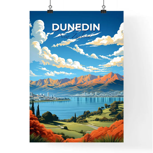 Dunedin New Zealand Skyline: Vibrant Landscape Painting with Lake and Mountains Default Title