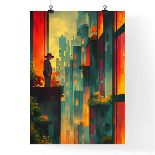 Doormans Vigil: A Vibrant portrayal of Urban Life, Minimalist, Geometric, and Vintage Art. Poster