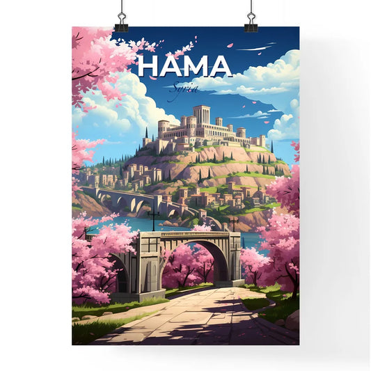 Vibrant Art: Pink Castle on Hill, Hama Syria Skyline, Painting Default Title