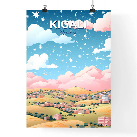 Vibrant Kigali Skyline Painting, Rwanda Town and Hills Landscape Art Default Title