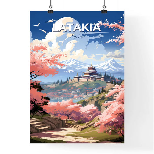 Vibrant Landscape Painting Depicting Latakia Skyline, Syria Featuring Castle, Mountains, and Lush Greenery Default Title