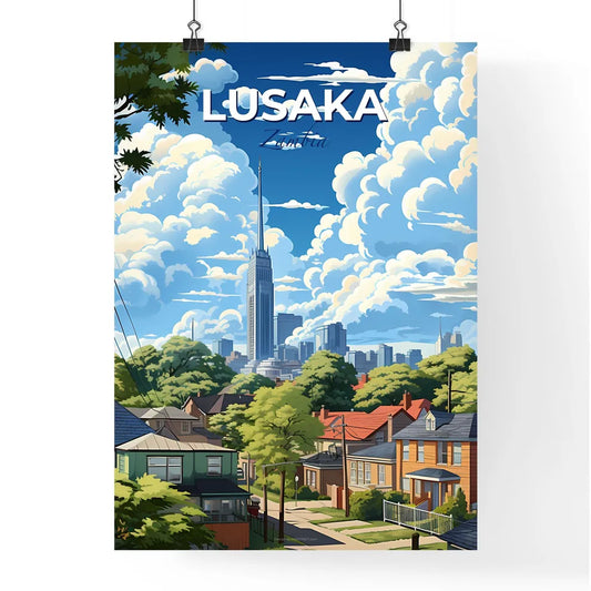 Vibrant Geometric City Skyline with Tall Tower, Lusaka Zambia, Modern Art Painting Default Title