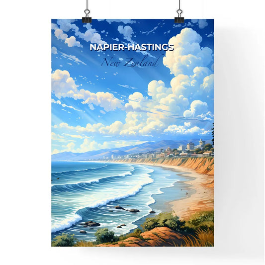 Napier-Hastings Skyline Painting Vibrant Beach Buildings Artwork Coastal New Zealand Default Title
