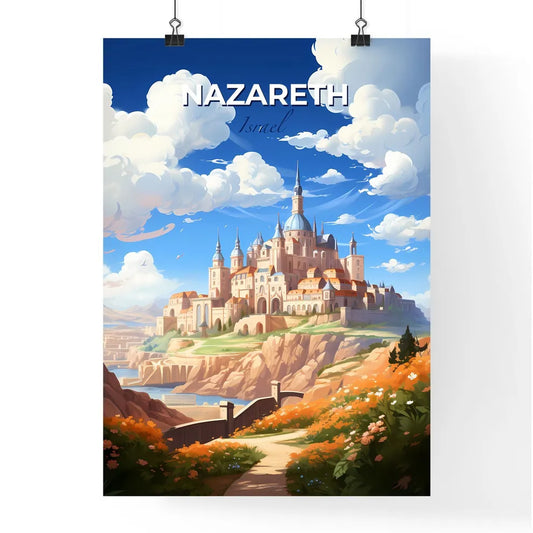 Nazareth Israel Watercolor Castle Hill Flowers River Painting Artistic Skyline Default Title