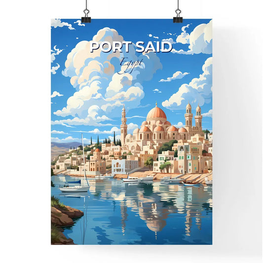 Port Said Egypt City Skyline Painting with Boats and Water Default Title
