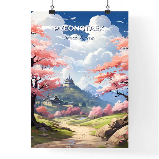 Colorful Cityscape Painting Featuring Pink Trees and Buildings in Pyeongtaek, South Korea Default Title