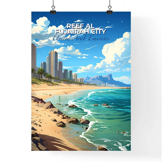 Fujairah City Skyline Painting: Vibrant Beachscape with Majestic Buildings and Palm Trees Default Title