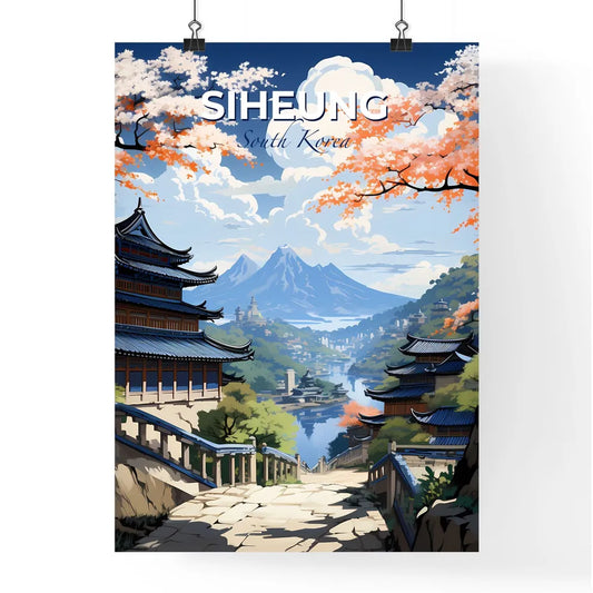 South Korean Mountain Landscape Painting of Siheung Skyline with Building and Trees Default Title