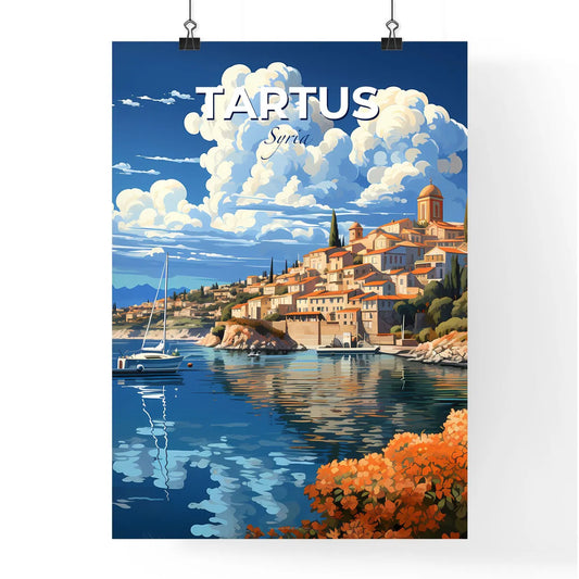 Tartus Cityscape Impressionist Painting of a Syrian Coastal Town with Boat and Colorful Hillside Default Title