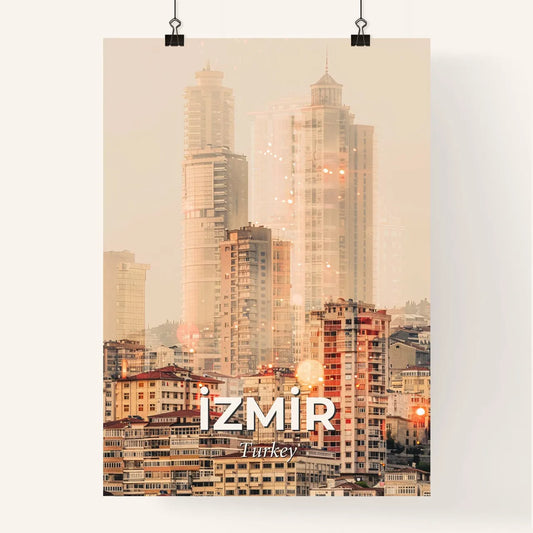 Izmir Skyline in Harmony: Local Culture and City Lights - A city with many tall buildings Poster