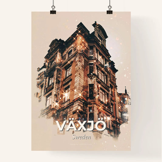 Vaxjo City Icons Skyline Double Exposure Art - A building with many windows Poster