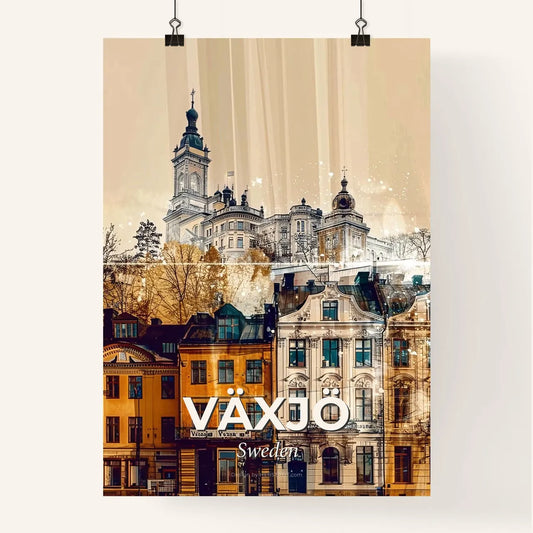 Växjö: Skyline Doppelbelichtung Stadtarchitektur beige - A group of buildings with a tower Poster