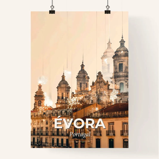 Évora Cityscape Composite Art Skyline Poster - A building with many towers and lights Poster
