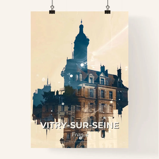 Vitry-sur-Seine: Double Exposure Cityscape Silhouette - A building with a tower Poster
