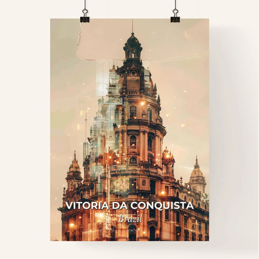 Vitoria da Conquista, City Lights Panorama Art - A large building with a tower Poster