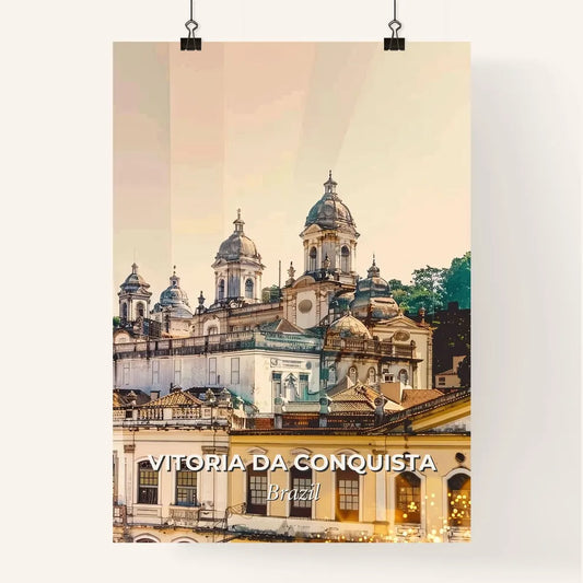 Vitoria da Conquista City Skyline Double Exposure Art - A large building with many domes Poster